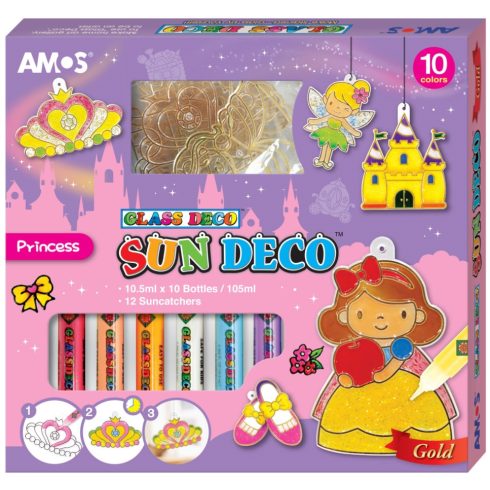 R- Üvegfesték szett Amos 10 x 10,5 ml Princess + 12 sablon 